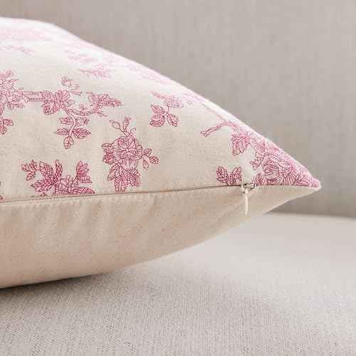 2 Pack French Floral Throw Pillow Covers 22x22in, Pink/Cream