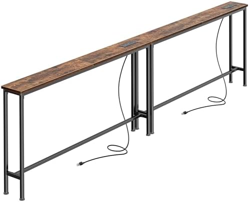 SUPERJARE 94.5 inch Narrow Behind Couch Table with Charging Stations