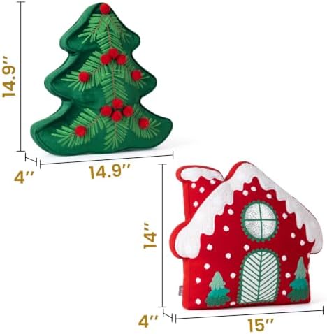 AELS Christmas House & Tree Pillow with Pom-pom, Holiday Throw Pillows