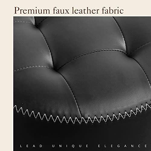 LUE BONA Faux Leather Vanity Stool Chair for Makeup Room, 19” Height, Tufted Small Chair with Metal Legs, Modern Foot Stool Ottoman for Bedroom, Living Room