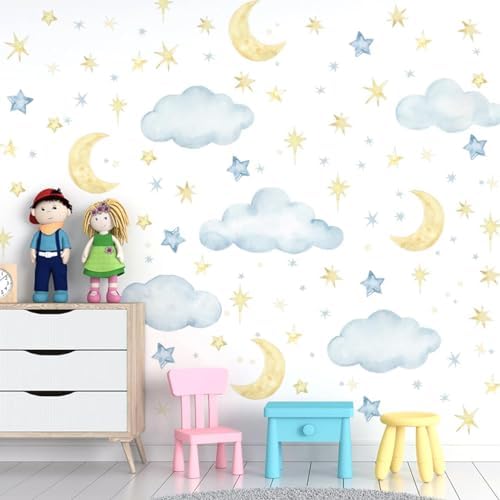 Cloud Moon and Star Wall Decals for Nursery Bedroom Playroom