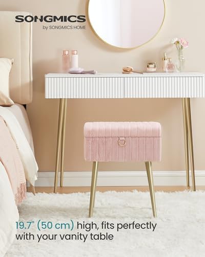 SONGMICS Vanity Stool Chair with Storage, Metal Legs, Max. Load 440 lb