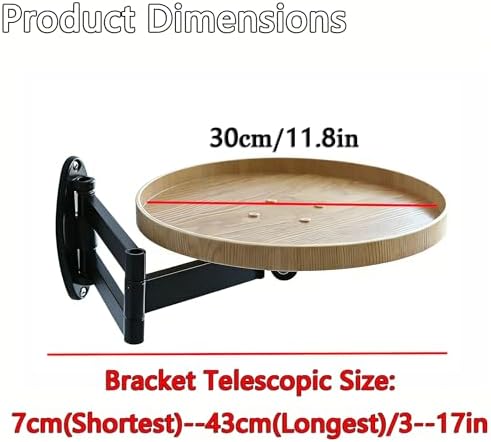 Retractable Wall Mounted Folding Table, 11.8" Adjustable Small Folding Round Desk with Retractable Aluminum Alloy Brackets for Bedroom Bathroom Balcony Living Room Saving (Oak Color)