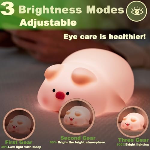 Piglet Night Light for Kids,Cute Pig Silicone Squishy Dimmable Nursery Lamp