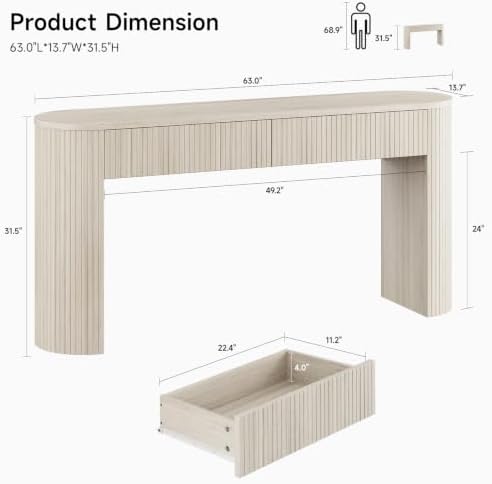 ONBRILL 63 Inch Console Table with 2 Drawers, Entryway Tables with Storage