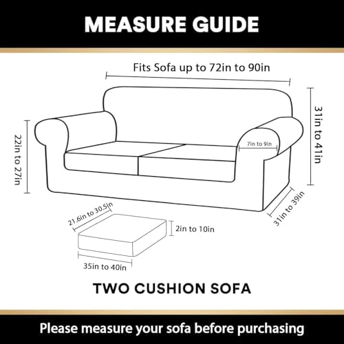 PrinceDeco Velvet Couch Covers for Sofa Soft 4 Pieces Couch Covers for 3 Cushion Couch Sofa Pet Friendly Furniture Protector with Non Slip Elastic Bottom Width Up to 90 Inch (Medium-Large, Porcelain)