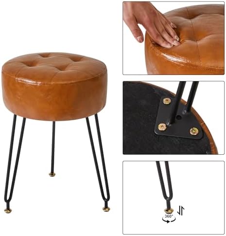 IBUYKE Makeup Vanity Stool, Faux Leather Round Chair, Light Brown LG-31J
