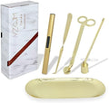 Exquisite Candle Accessories Tool Pack Bag, Rechargeable Electric Lighter， Wick Trimmer, Dipper, Snuffer and Tray Holder Elegant Kit Gift for Candle Lovers in Dating, Valentines Decor. ( Lemon Gold )