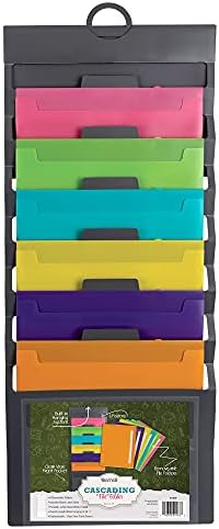 Samsill Cascading Wall File Organizer, Classrom Organization and Storage, 6 Removable Poly Hanging File Folders, Command Center Wall Organizer, Gray with Assorted Fashion Color Folders