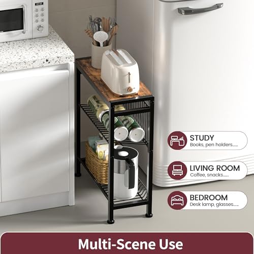 Narrow Side Table, 3-Tier End Table, Small Nightstand