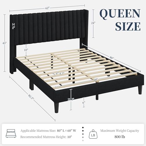 Yaheetech Queen Bed Frame with Headboard, Black Channel-Tufted Platform
