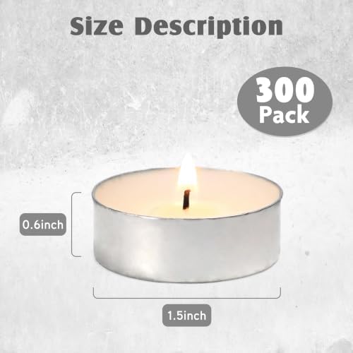 Unscented Tealight Candles - 300 Pack 4 Hours White Small Tea Candles