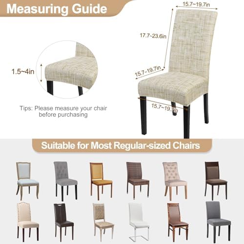 SearchI Dining Room Chair Covers Set of 4, Stretch Printed Parsons Chair Slipcovers Removable Washable Kitchen Chair Protector Cover for Dining Room, Hotel, Ceremony (Flaxen Print)