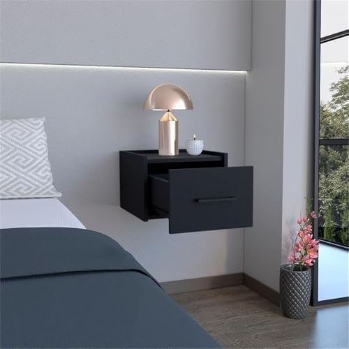 DEPOT E-SHOP 59" Yorktown Floating Nightstand with Space-Saving Design, Handy Drawer and Surface, 9.8" H, Black, Bedroom – Bedside Nightstand with Storage for Bedroom Beside Tables & Small Spaces