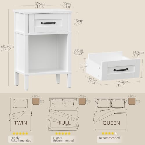 White Farmhouse Nightstand with Drawer, Small Wooden Bedside Table, White Marden End Table, Bedroom Side Table with Storage, Wooden Night Stand LET512WW