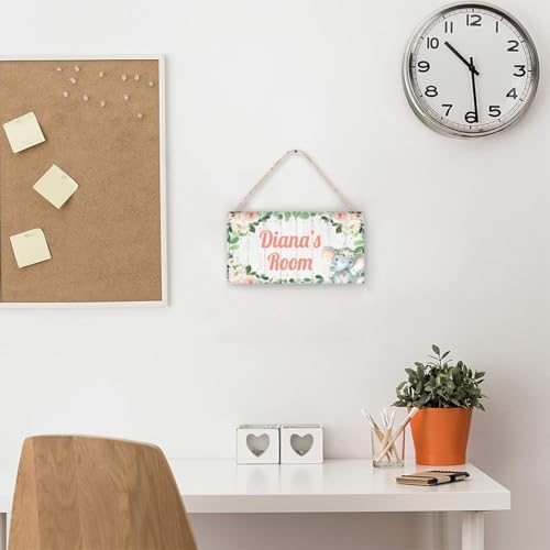 Personalized Floral Grey Elephant Door Sign Kids Room Decor Custom Name Boys Girls Bedroom Toddler Baby Nursery Hanging Art Wood Wall Plaque
