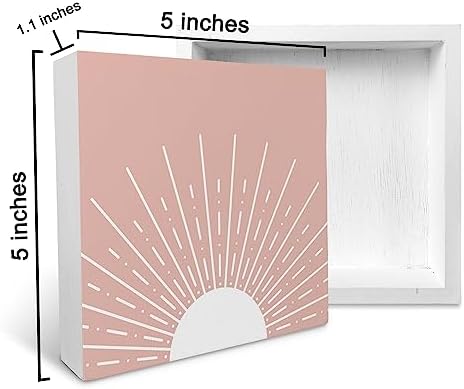 KU-DaYi Abstract Boho Sun Sunrise Sunshine Blush Pink Wood Box Sign Rustic Farmhouse Style Wood Block Plaque Decor for Bohemian Home Girls Room Wall Desk Shelf Decoration