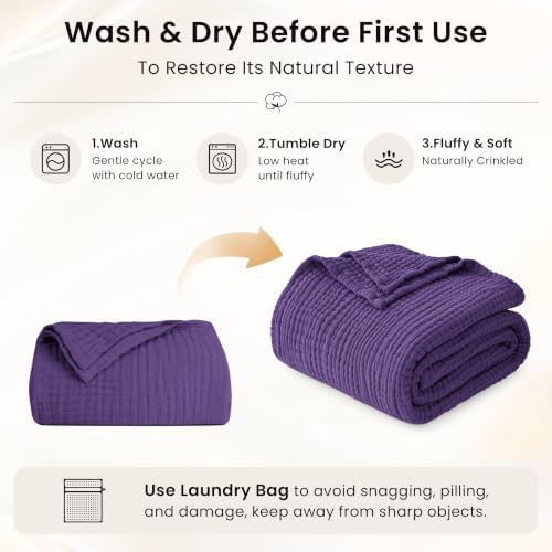 Love's cabin 100% Cotton Muslin Blanket Large Throw for Couch, Purple