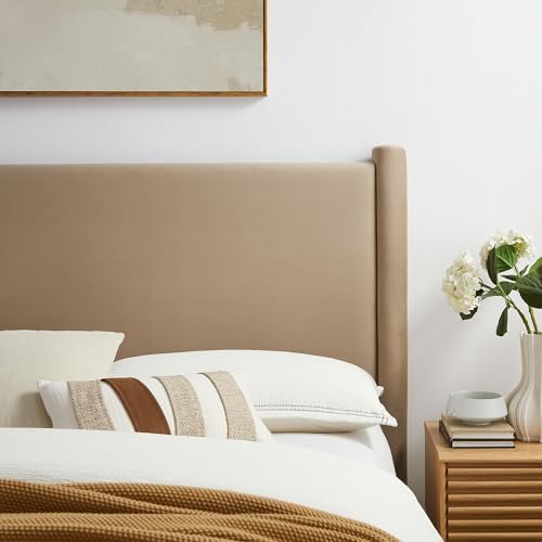 Modway Rael King Upholstered Headboard with Pillars in Taupe – Velvet Headboard – Stain-Resistant Performance Velvet Headboard for King Size Beds