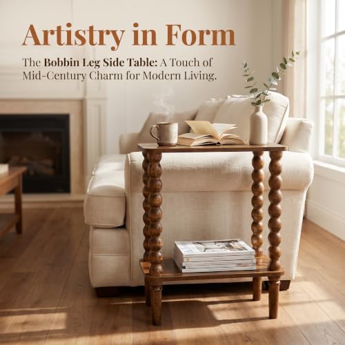 Veegle Narrow Side Table Small End Table for Small Spaces Rustic Brown