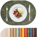 MOSAYT Vinyl Faux Leather Oval Placemats, Set of 6, Olive Green