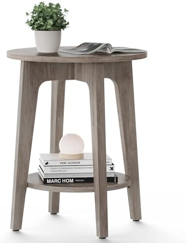 VASAGLE Round Side Table with Lower Shelf, End Table for Small Spaces