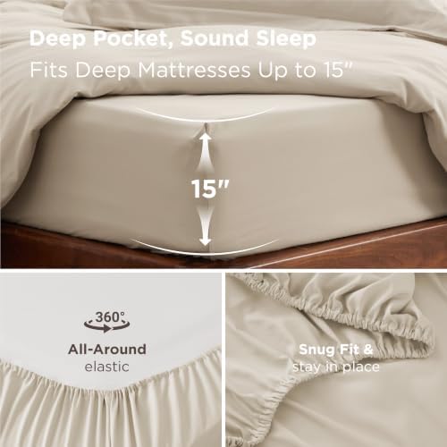 Bedsure Full Duvet Cover with Fitted Sheet, Double Brushed Bedding, Linen