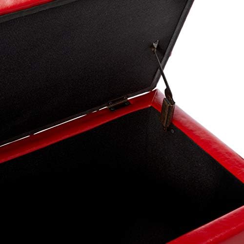 Adeco High End Red Classy Bonded PU-Leather Tufted Accents Rectangular Storage Bench Ottoman Footstool,