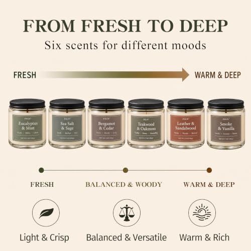 Scented Candles for Men, 6 Pack 7 oz Soy Wax Modern Woods Candle Gift Set