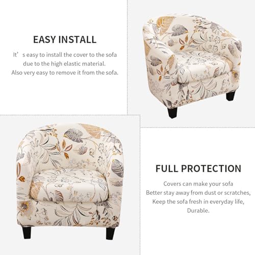 NILUOH Club Chair Slipcover 2 Piece Stretch Barrel Chair Covers Printed Tub Chair Slipcovers Soft Accent Armchair Sofa Protector for Living Room（Flowers 1）