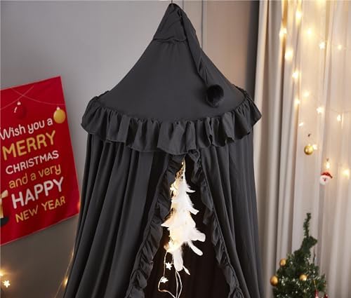 VETHIN Bed Canopy for Girls,Princess Round Dome Dreamy Mosquito Net Bedding Girls Room Castle Play Tent Hanging House Decor Reading Nook Canopies (Black)