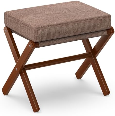 BAMBOOHOMIE Foldable Foot Stool Ottoman, Modern Foot Rest with Bamboo X Legs & Thick Foam Cushion, Folding Foot Stools Small Padded for Bedroom Living Room, Footstool for Chair Couch (Brown - Brown)
