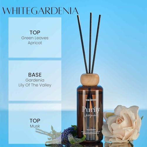 M&SENSE Reed Diffuser Set, White Gardenia, 6.3 oz Natural Essential Oil