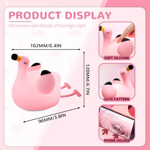 Flamingo Night Light, Kids Rechargeable LED Night Lamp with Timer