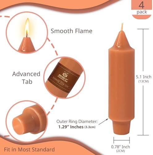 NJAO HOO Burnt Orange Candlesticks Pumpkin Short Taper Candle 5 Inch Unscented Dripless Fall Tapered Candle Set for Halloween Home Dinner Fall Decor Party, 4 Pack