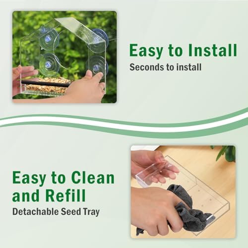 Clear Window Bird Feeder with Strong Suction Cups, Removable Tray