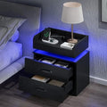 4ever2buy Black Nightstand with Charging Station and LED Lights