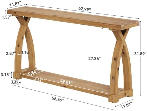 Wood Console Table for Entryway, 63" Entryway Table with Storage