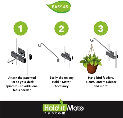 Premium - Hold It Mate Multi Use Hook Kit for Vertical Spindled Railings, Hang Flower Baskets Chimes Bird Feeder 15LBS Weight Limit
