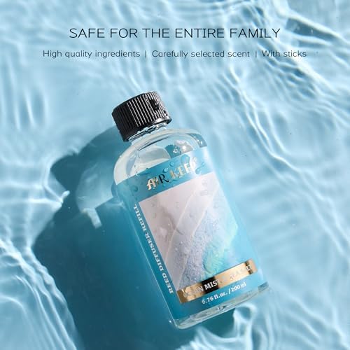 Airkeep Reed Diffuser Oil Refill with Diffuser Sticks, 6.76 Fl Oz(200ml) Ocean Mist&Sea Salt Scented Oils, Aroma Therapy, Home Fragrance & Air Freshener, Office Décor, Decoration