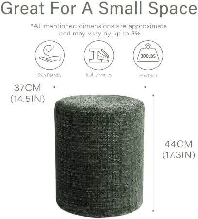 Get Set Style Modern Round Ottoman with Soft Padded Seat, Vanity Stool for Makeup, Upholstered Foot Stool for Living Room, Bedroom
