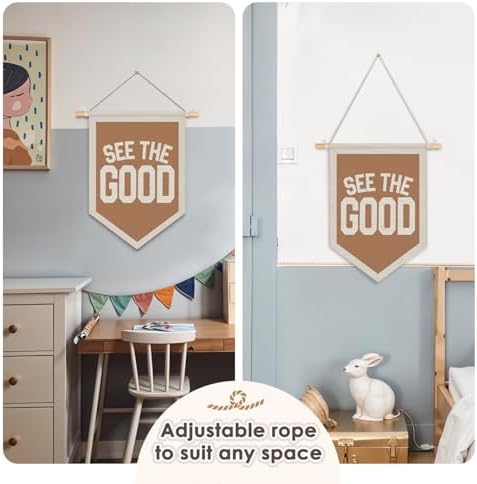 Wheatwin Inspirational See the Good Wall Hanging Pennant Flag Banner, Boho Neutral Motivational Positive Wall Decor for Kids Toddler Nursery Room Bedroom Playroom 15x11 Inch