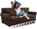 JIVINER 1 Piece Couch Cover for 3 Cushion Couch, High Stretch Sofa Covers with Elastic Bottom, Washable Sofa Slipcovers for Dog, Pets Feature Geometrical Jacquard Fabric (Sofa, Brown)