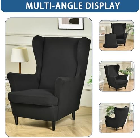 Wingback Chair Slipcover 2 Piece Stretch Armchair Cover Furniture Protector Washable Spandex Wing Back Chair Covers for Living Room