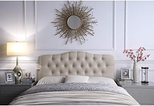 Rosevera Harriman Adjustable Height Headboard with Linen Upholstery and Button Tufting for Bedroom, Queen, Beige