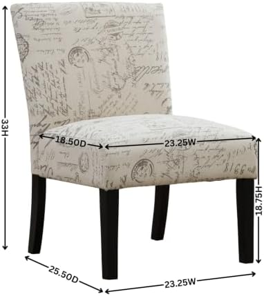 Roundhill Furniture Botticelli Fabric Armless Contemporary Accent Chair, Script Print