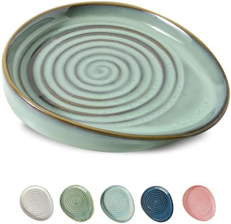 Ceramic Spoon Rest for Stove Top, Spoon Holder for Kitchen Counter, Farmhouse Cooking Utensil Holder for Spoons, Ladles, Spatula, Grey