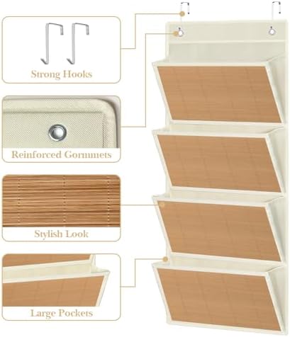 Over the Door File Organizer - Hanging Wall Mounted File Folders Storage with 4 Extra Large Pockets for Home, 0ffice, Classroom, Chart Papers, Files, Letters, Planner, Documents, Magazine Book