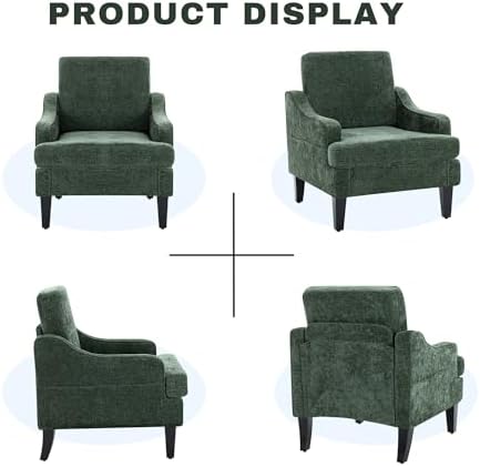 Set of 2 Accent Chair for Living Room,Mid-Century Arm Chair Chenille Fabric Living Room Chairs,Upholstered Reading Chair for Bedroom,Single Sofa Chair with Wood Legs for Apartment (Green)