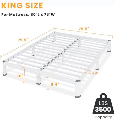 10 Inch King Size Metal Platform Bed Frame with Round Corners Leg